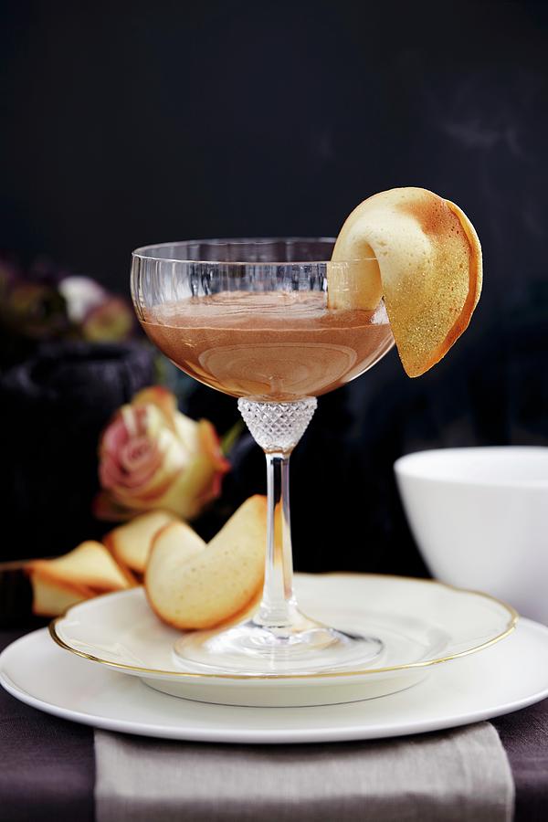 Chocolate Mousse With Fortune Cookies For New Year Photograph by Aina C. Hole