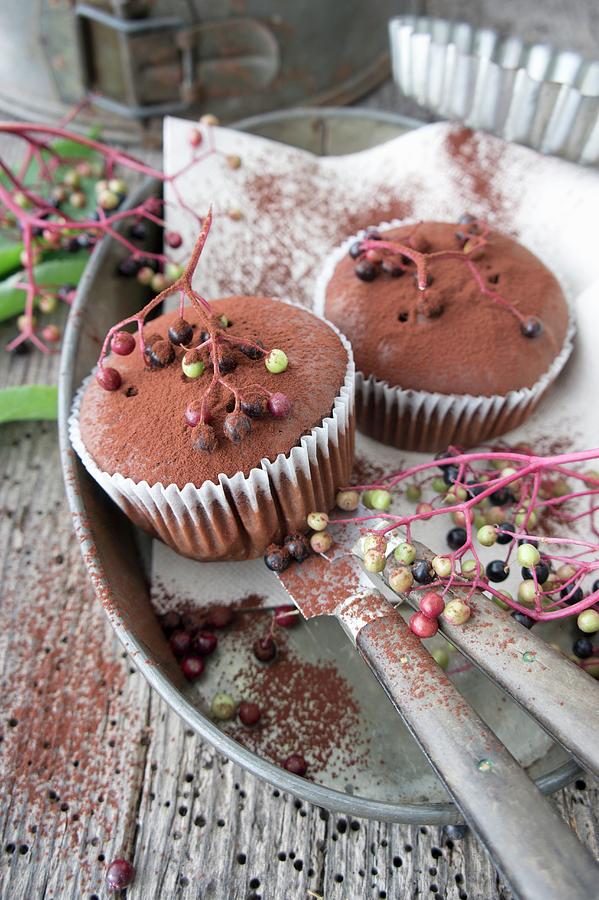 Chocolate Muffins With Elderberries And Cocoa Photograph by Martina Schindler