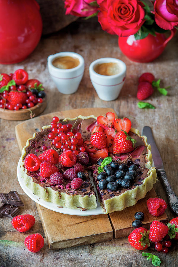 Chocolate Pie With Mixed Berries Photograph by Irina Meliukh