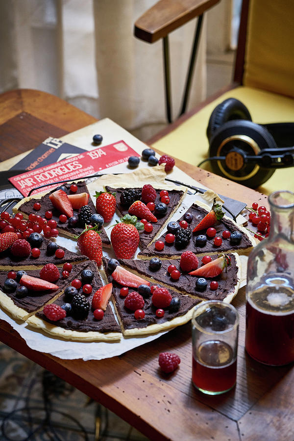 Chocolate Pizza With Berries For A Retro Party Photograph by Malgorzata Stepien