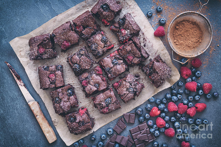 Chocolate Raspberry and Blueberry Brownies Photograph by Tim Gainey