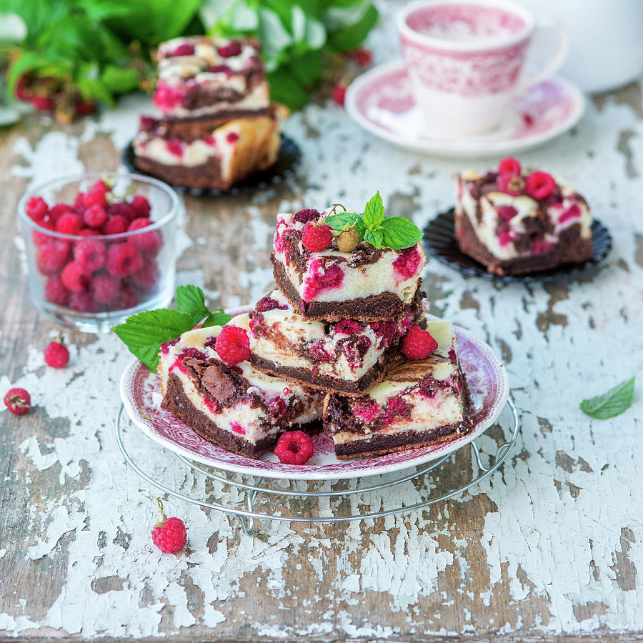 Chocolate Raspberry Quark Brownie-cheesecake Photograph by Irina Meliukh