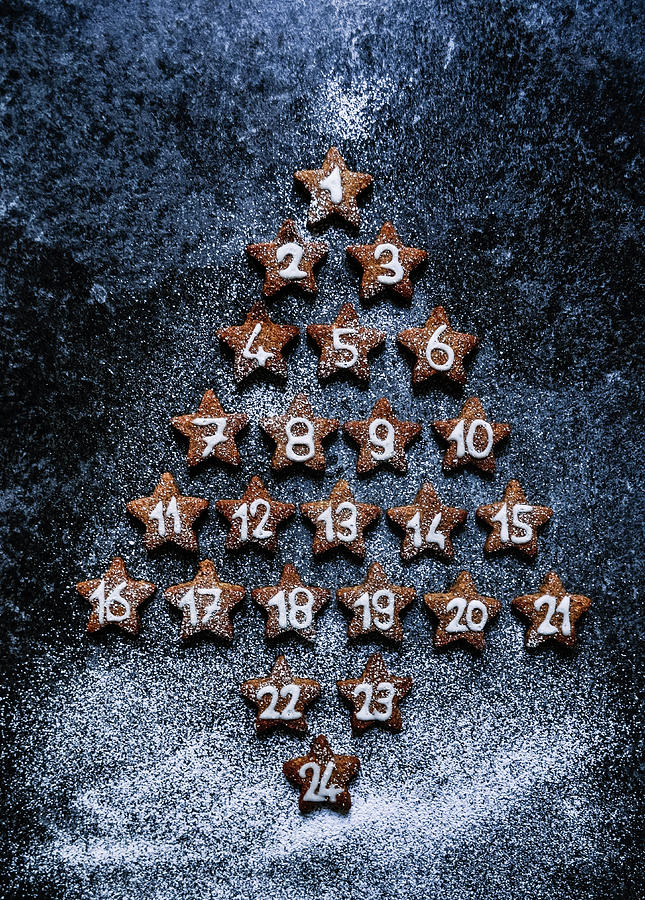 Chocolate Shortbread Stars Advent Calendar Christmas Tree Photograph by Daguerre