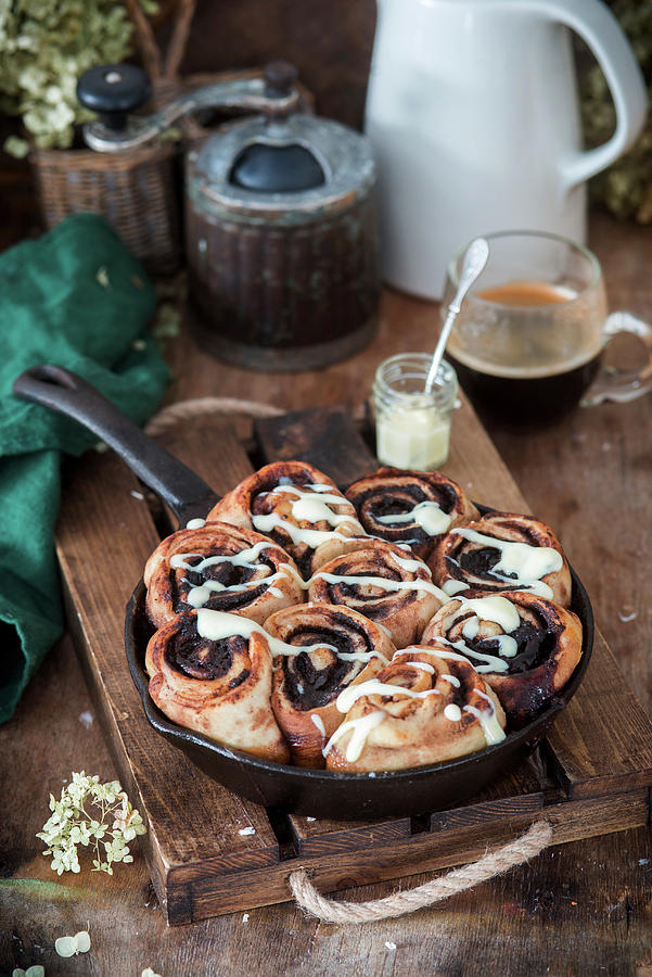 Chocolate Snails Baked In A Pan With White Chocolate Photograph by Irina Meliukh