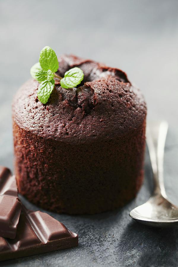 Chocolate Souffle With Mint Leaves Photograph by Friis, Liv