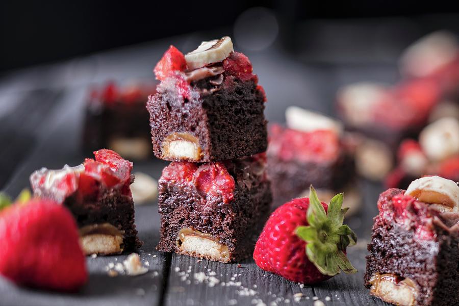 Chocolate Strawberry Cake With Chocolate Caramel Biscuit Bars Photograph by Jan Prerovsky