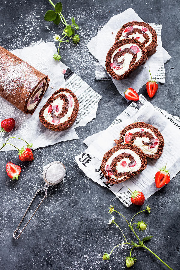 Chocolate Strawberry Roll Cake Photograph by Kati Finell