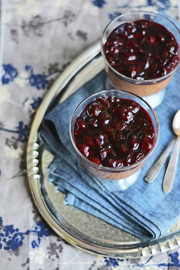 Chocolate Tapioca Pudding With Cherries Photograph by Adriana Baran