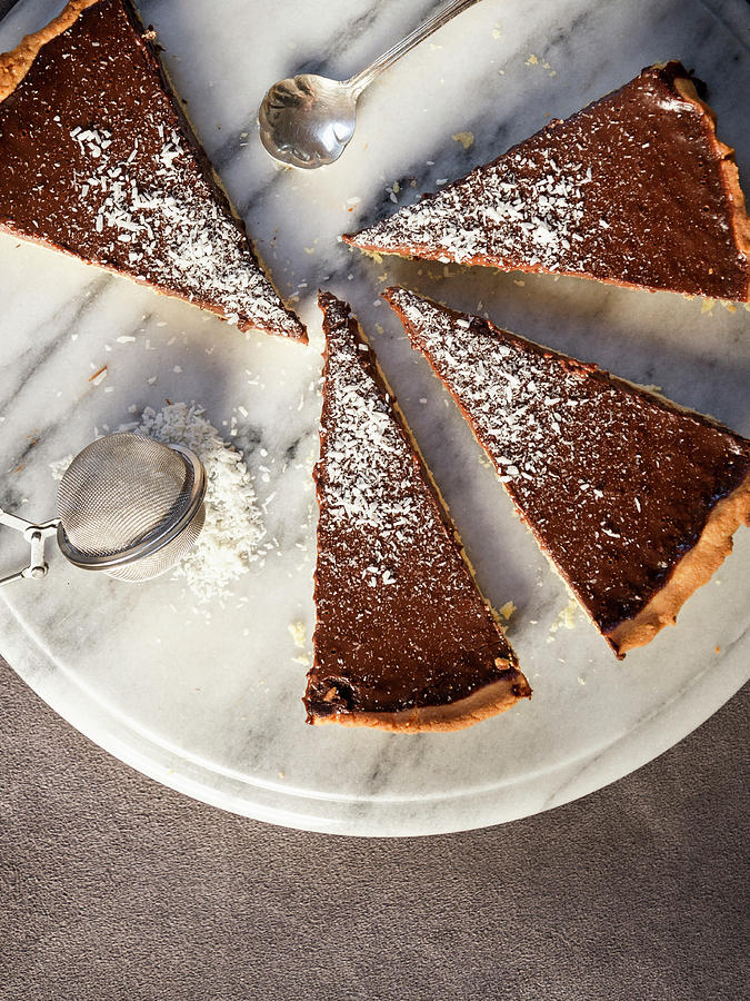 Chocolate Tart With Grated Coconut, Sliced Photograph by Myriam Meliani