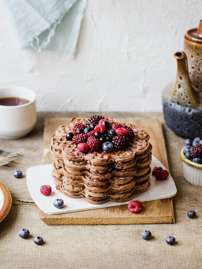 Chocolate Waffles With Forest Fruits And Honey Photograph by Zuzanna Ploch