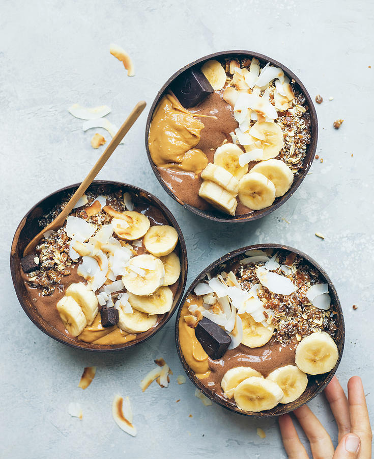 Chocolate,banana And Toffee Smoothie Bowl Photograph by Velsberg