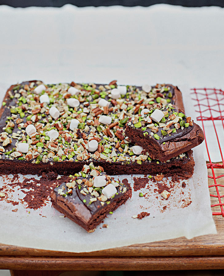 Chocolate,pistachio,pecan And Marshmallow Cake Photograph by Japy