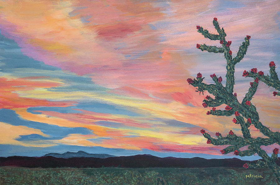 Cholla Sunrise Painting by Patricia Gould