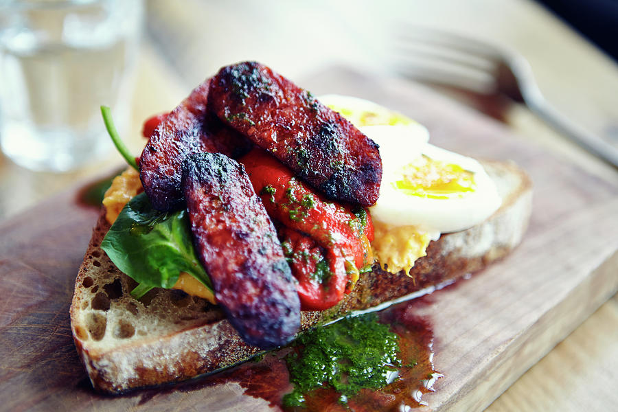 Chorizo And Egg Tartine With Pesto On Photograph by Jake Curtis