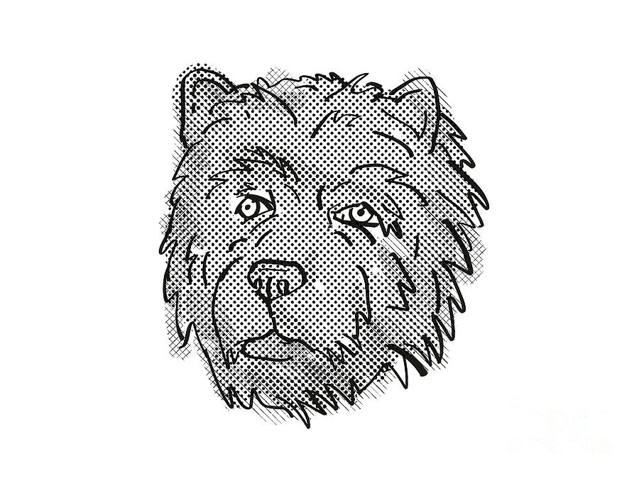 Black And White Digital Art - Chow Chow Dog Breed Cartoon Retro Drawing by Aloysius Patrimonio