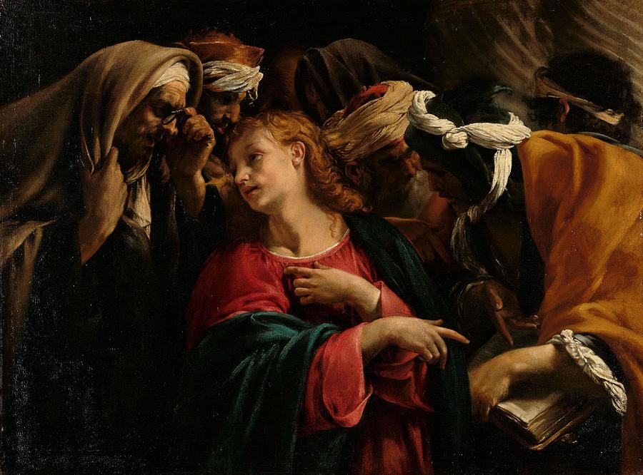 Christ among the Doctors. Christus onder de Schriftgeleerden. Painting by Orazio Borgianni