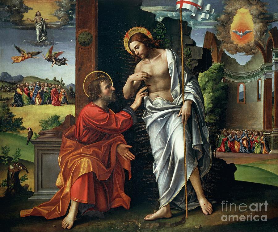 Christ And Doubting Thomas By Paolo Cavazzola Painting by Paolo Morando Cavazzola