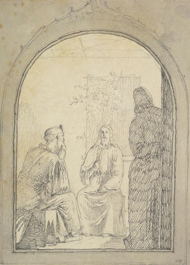 Christ And Nicodemus Drawing by Christen Kobke - Pixels