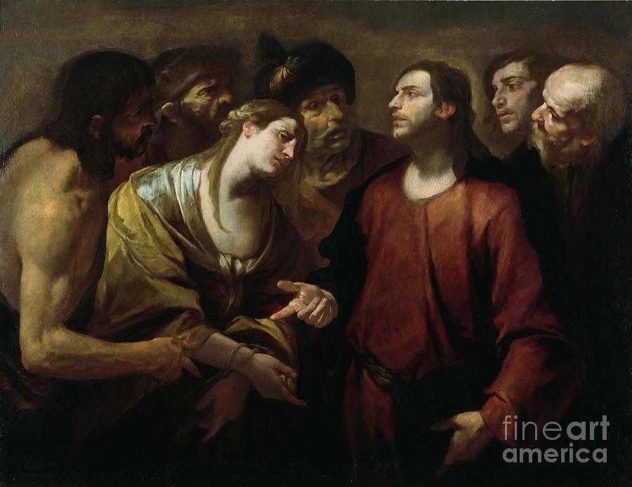 Jesus Christ Painting - Christ And The Woman Taken In Adultery by Giovacchino Assereto