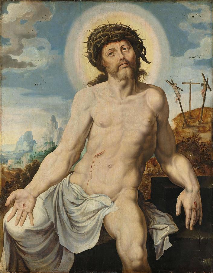 Christ as the Man of Sorrows. Painting by Maarten van Heemskerck -workshop of-