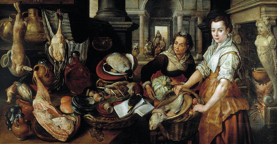 Christ at home with Martha and Mary, 1568, Flemish School, Oil on panel, 1... Painting by Joachim Beuckelaer -c 1534-c 1574-