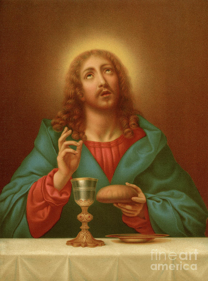 Christ Blessing The Bread And Wine Colour Litho Painting By Carlo Dolci