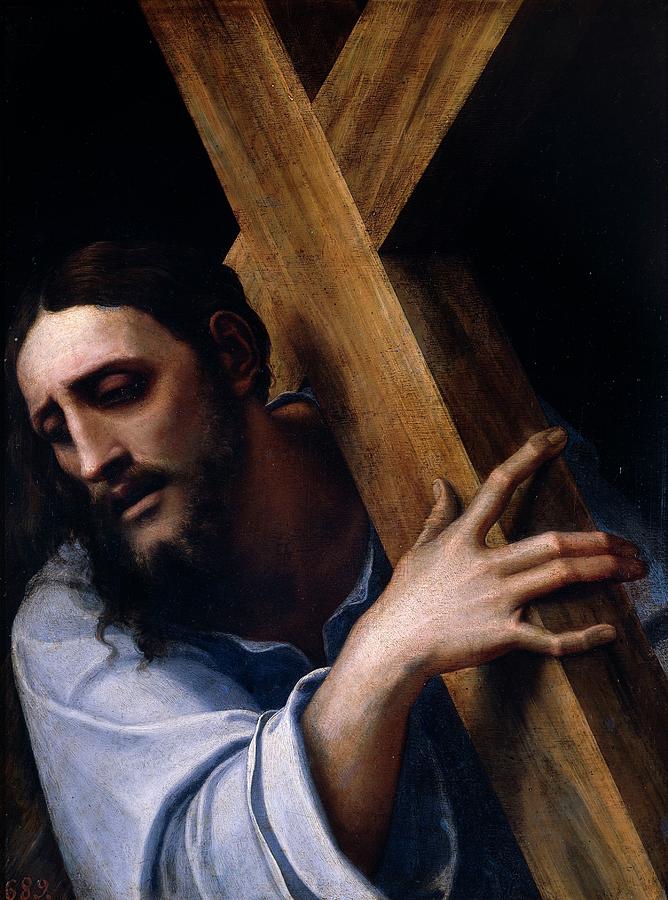Christ carrying the Cross, 1532-1535, Italian School, Oil on slate, 43 ... Painting by Sebastiano del Piombo -c 1485-1547-