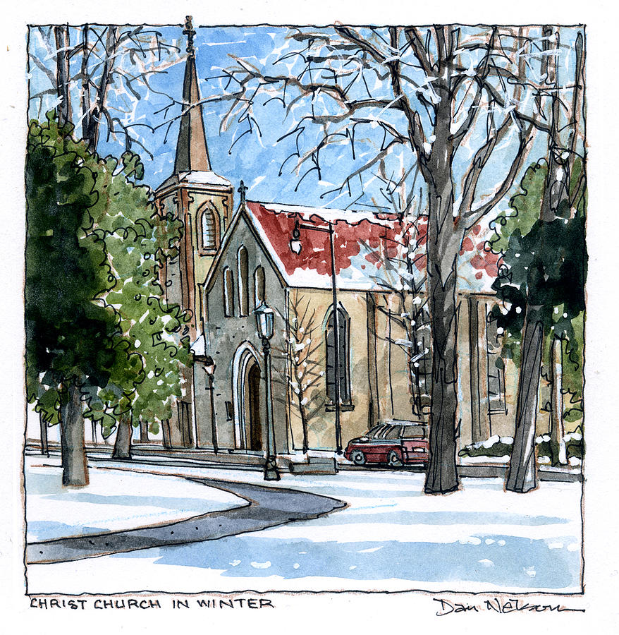 Christ Church in Blanket of Snow Painting by Dan Nelson
