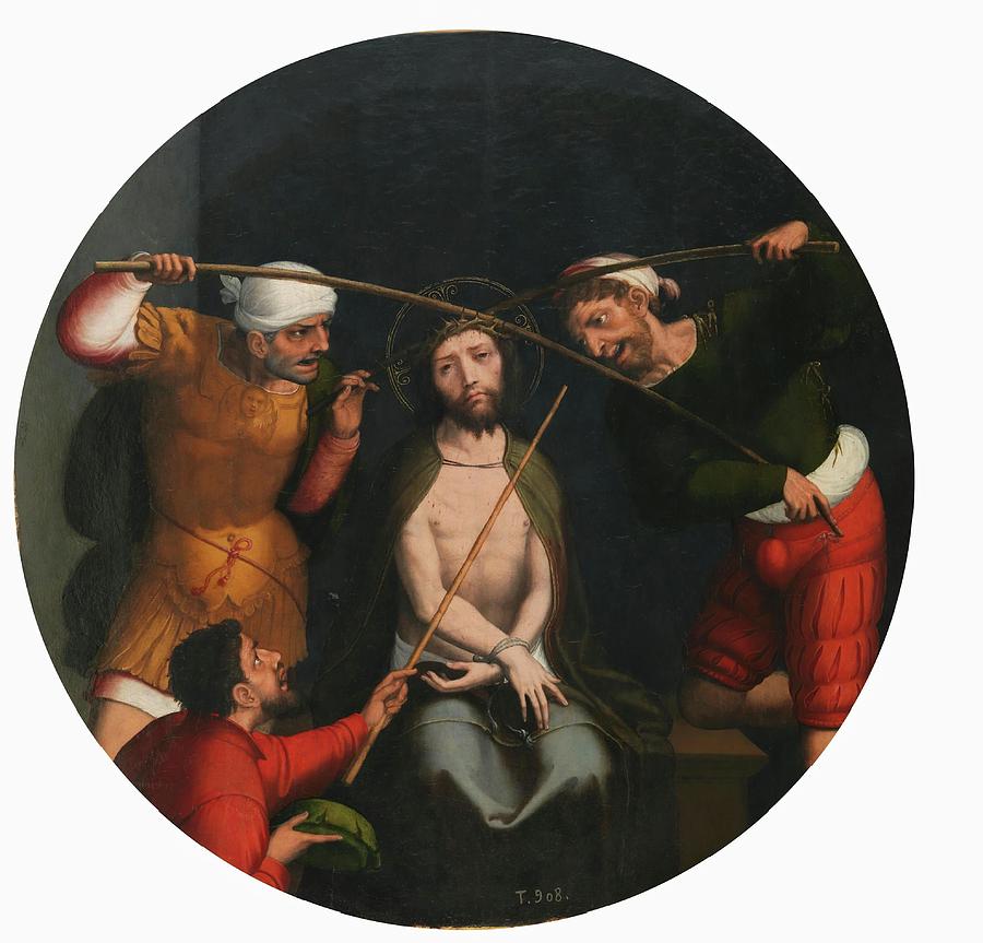 Christ Crowned with Thorns -The Flagellation-, 1540-1545, Spanish School... Painting by Juan Correa de Vivar -c 1510-1566-