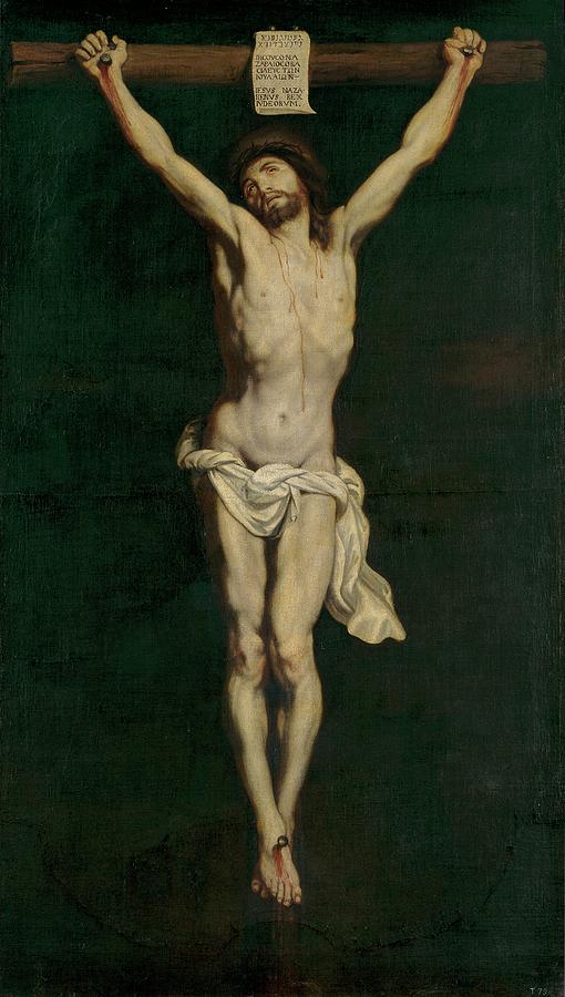 Christ Crucified, 17th century, Spanish School, Canvas, 220 cm x 12... Painting by Alonso Cano -1601-1667-
