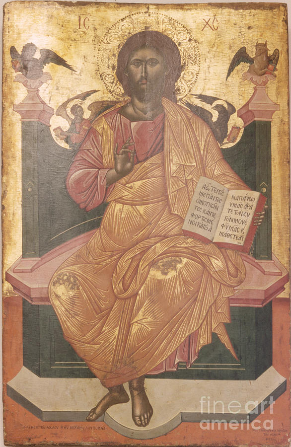 Angel Painting - Christ Enthroned, 1664 by Emmanuel Tzanes