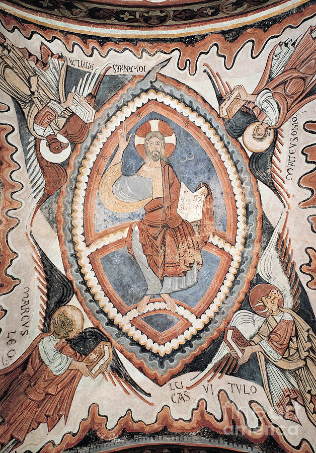 Christ In Glory In The Tetramorph, Late 12th Century Painting by Romanesque