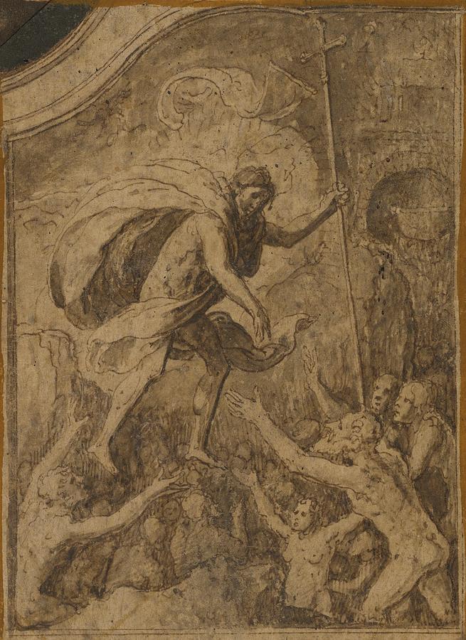 Christ In Limbo Drawing by Flemish Master