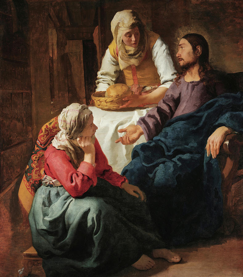 Johannes Vermeer Painting - Christ In The House Of Martha And Mary, 1656 by Johannes Vermeer Johannes Vermeer Painting - Christ In The House Of Martha And Mary, 1656 by Johannes Vermeer