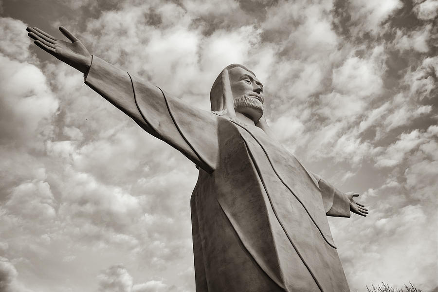 Jesus Christ Photograph - Christ of the Ozarks - Eureka Springs Arkansas in Sepia by Gregory Ballos