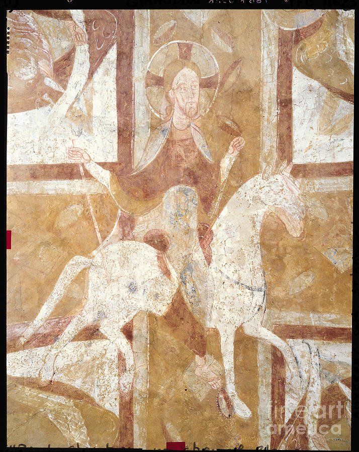 Romanesque Painting - Christ On A White Horse, From The Ceiling Of The Crypt by French School