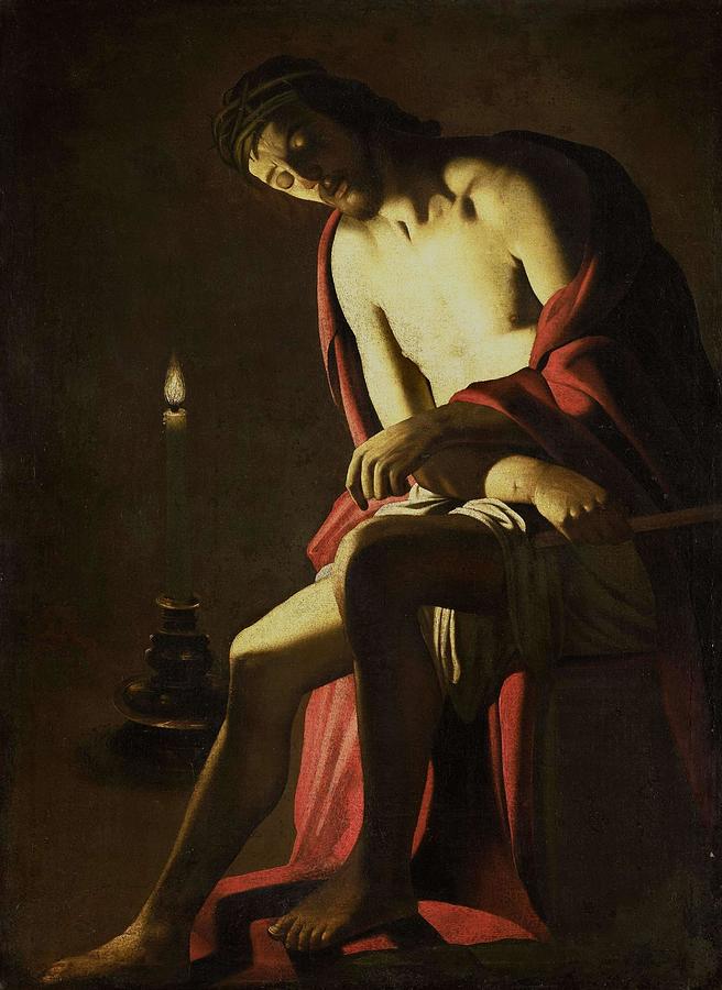 Christ on the Cold Stone. Painting by Gerard van Honthorst -copy after- Georges de La Tour -rejected attribution-