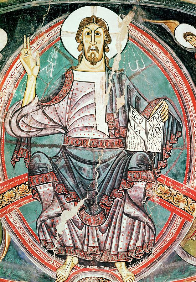 Christ Pantocrator, Sant Climent of Taull, 7th century. anonymous. Climent de Tauell . CRISTO JUEZ. Painting by Album
