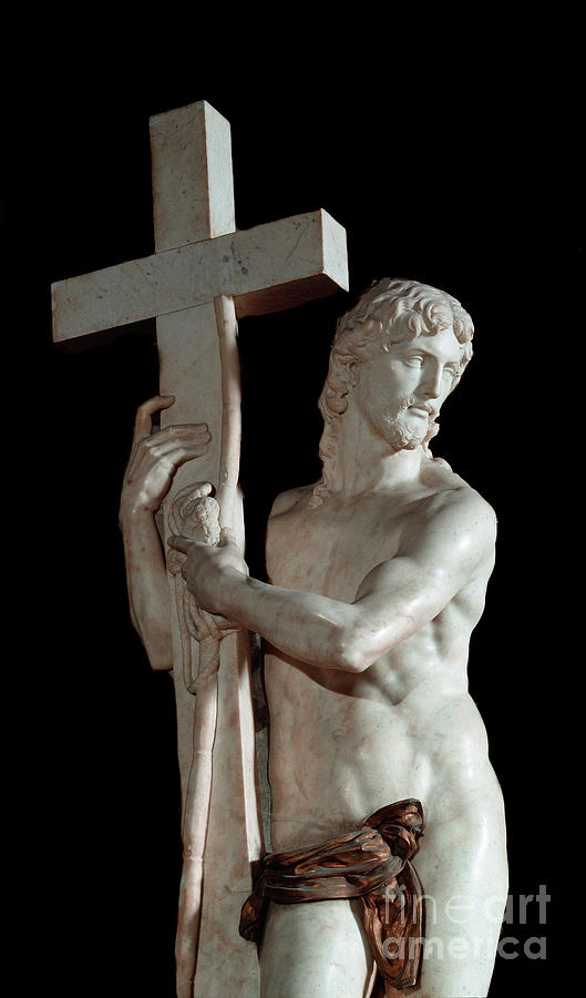 Christ Redeemer With The Cross Detail Marble Sculpture Made By Michelangelo Photograph by Michelangelo