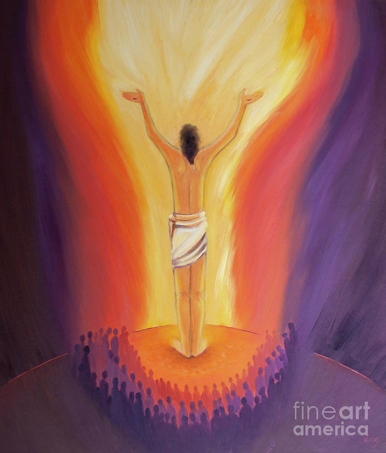 Christ Stands Amongst Us At The Mass And Prays For Sinners By Offering His Sacrifice Painting by Elizabeth Wang