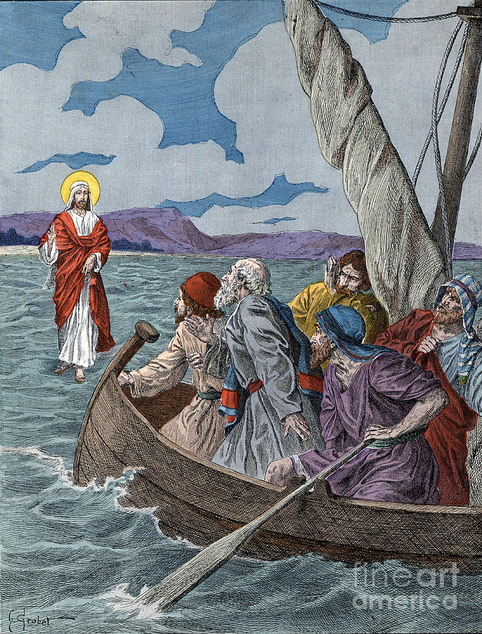 Jesus Christ Drawing - Christ Walking On Water, Jesus Walking On The Waters by Henri Grobet