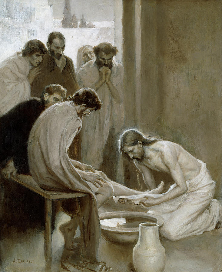 Christ Washing Feet Painting by Albert Edelfelt