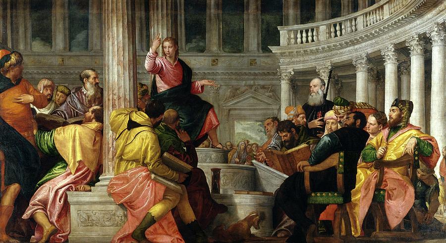 Christ with the Doctors in the Temple, ca. 1560, Italian School, Oil on canva... Painting by Paolo Veronese -1528-1588-