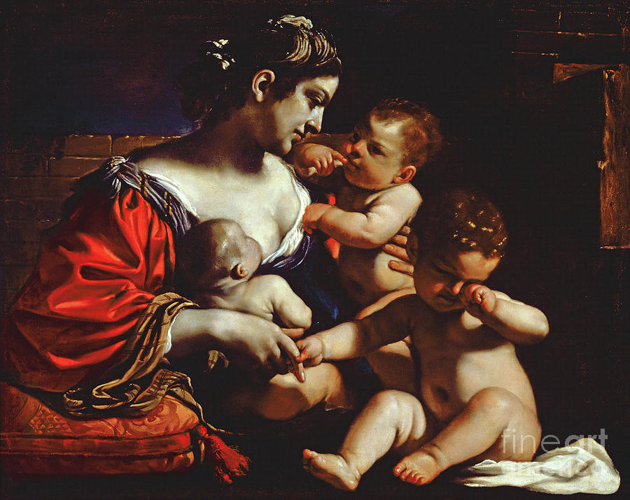 Breast Feeding Painting - Christian Charity, C.1625-26 by Guercino