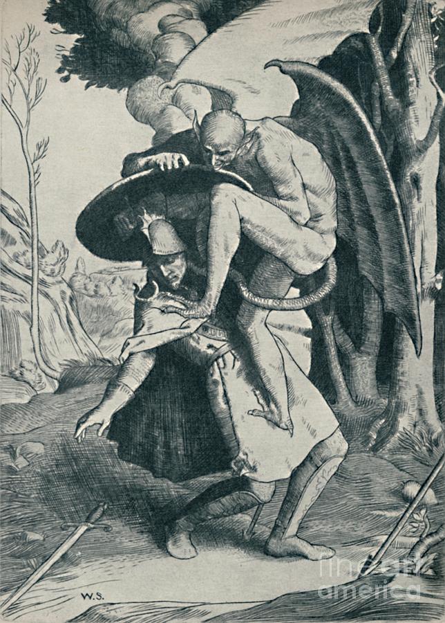 Christian Fighting Apollyon 1895 Drawing by Print Collector