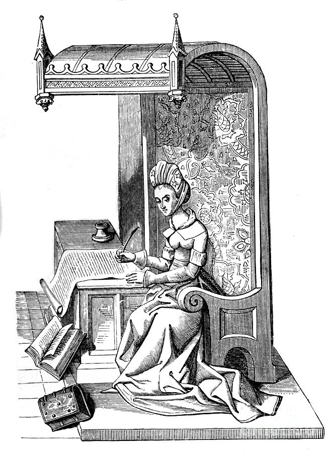 Christine De Pizan 1364 -1430, Medieval Drawing by Print Collector
