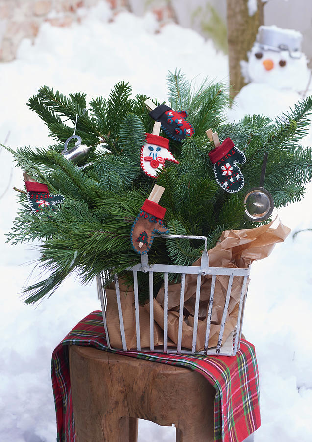 Christmas Arrangement In Metal Basket Photograph by Inge Ofenstein
