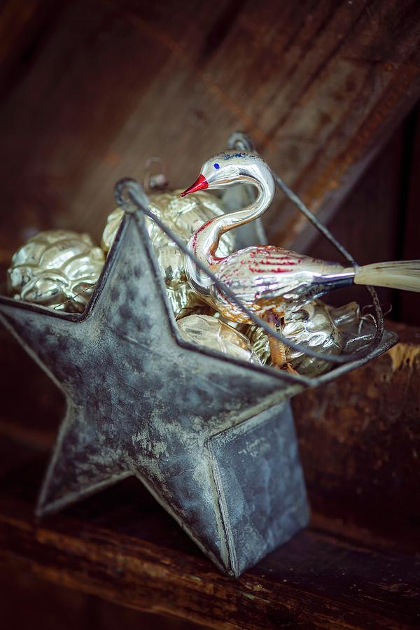 Christmas Arrangement In Old Tin Star Photograph by Eising Studio