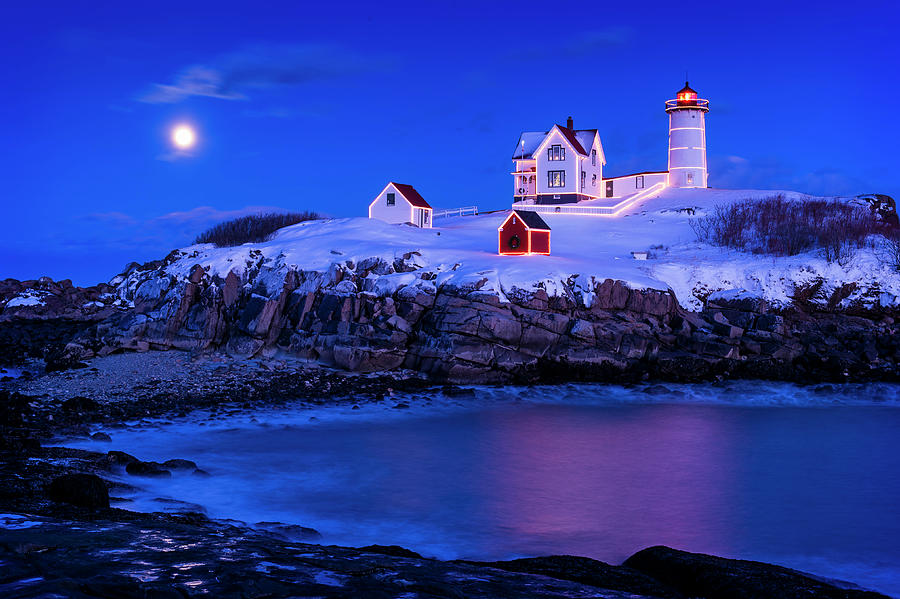 Lighthouse Photograph - Christmas At Nubble by Michael Blanchette Photography