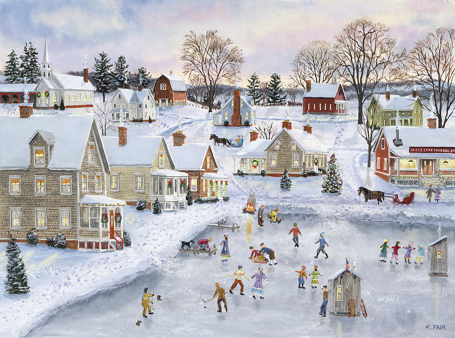 Winter Painting - Christmas At The Cove by Bob Fair
